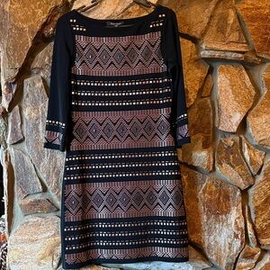 White House Black Market Black and bronze studded  Patterned Dress